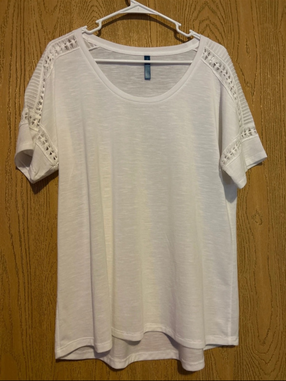 Falls Creek White Crochet-Trim Short Sleeve Tee